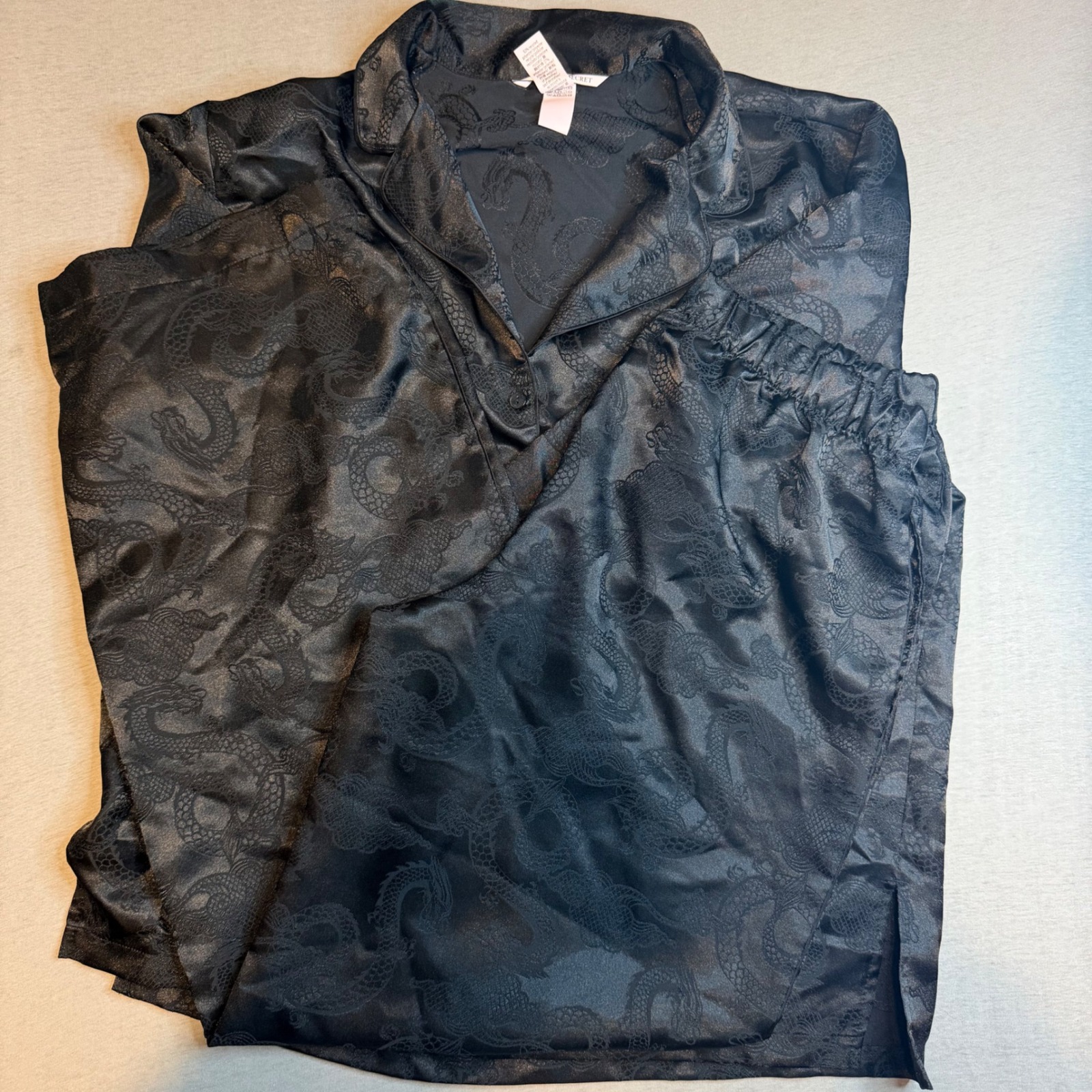 Victorias Secret Luxe Black Dragon Jacquard Satin Pajama Set Long Sleeve Small